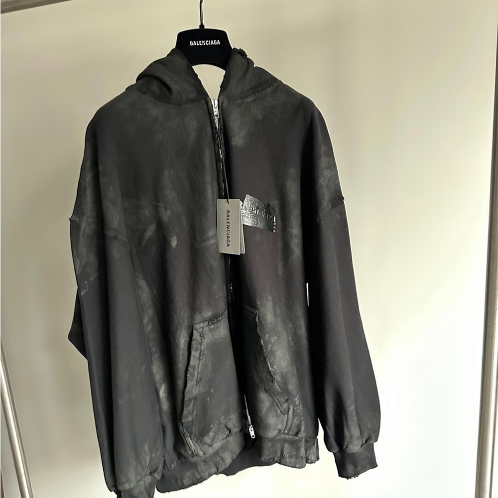 Balenciaga Gaffer Mud Distressed Zip Up Hoodie Mediun
